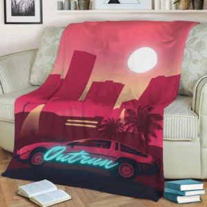 OUTRUN DELOREAN FLEECE BLANKET GIFT FOR FAN