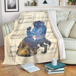 BEAUTY & THE BEAST SILHOUETTE MUSIC LYRIC FLEECE BLANKET GIFT FOR FAN