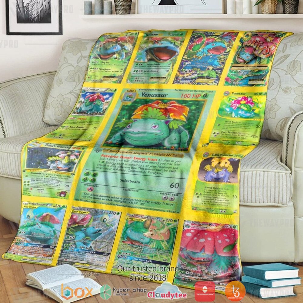 Anime Pokemon Venusaur Cards Version 2 Soft Blanket Anime Pokemon Venusaur Cards Version 2 Soft Blanket