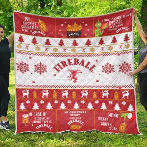 Fireball Cinnamon Whisky Grinch Christmas Blanket Quilt