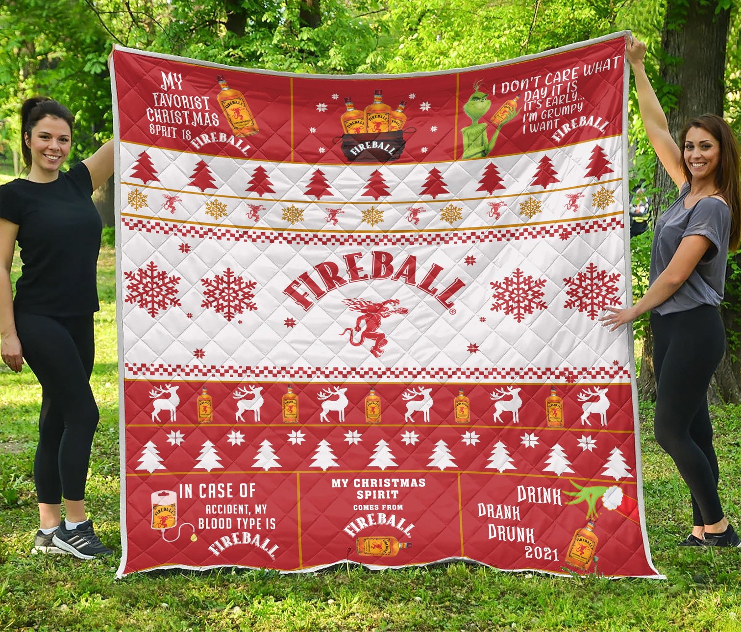 Fireball Cinnamon Whisky Grinch Christmas Blanket Quilt Fireball Cinnamon Whisky Grinch Christmas Blanket Quilt