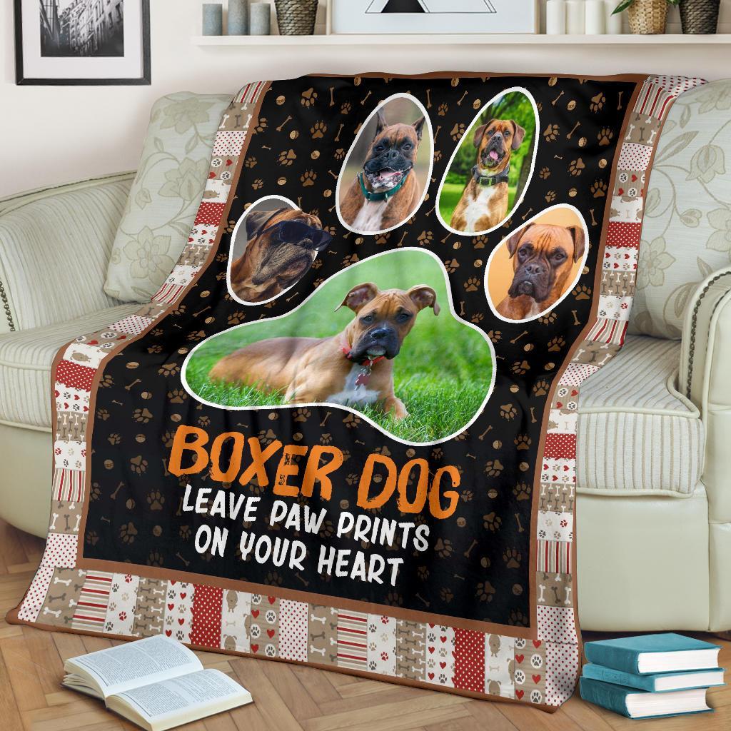 Boxer Dog Leave Paw Prints On Your Heart Fleece Blanket Boxer Dog Leave Paw Prints On Your Heart Fleece Blanket